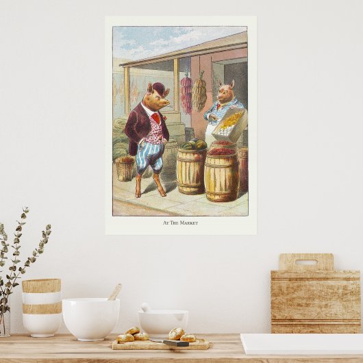 Poster 5 petits cochons : au marché (Cuisine)