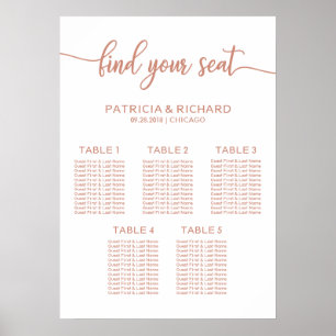 Poster 5 Tables Rose Gold Mariage Siège SIGNE