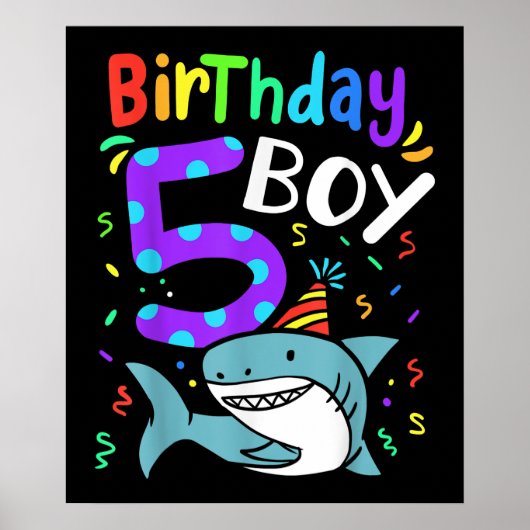 Poster 5e anniversaire Cinq ans, Cadeaux de requin (Devant)