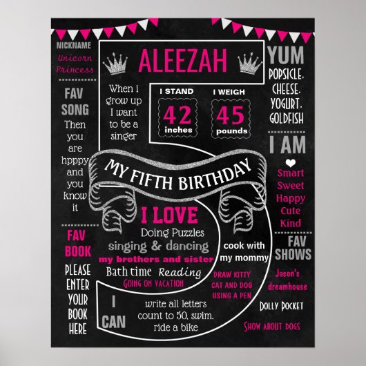 Poster 5e anniversaire de fête signe jalon (Devant)