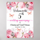 Poster 5e anniversaire Mariage Blush Roses Bienvenue (Devant)