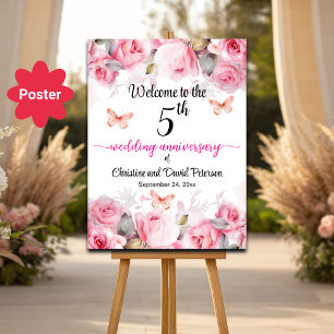 Poster 5e anniversaire Mariage Blush Roses Bienvenue