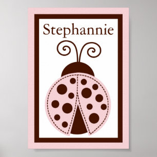 Poster 5x7 Custom Pink Mod Lady Bug Bébé Lit Nom Art