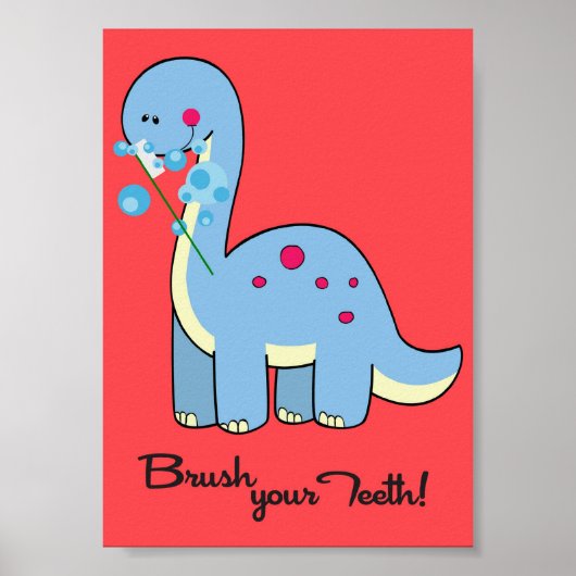 Poster 5x7 Dinosaure WorBrush Your Teeth Salle de bain Mu (Devant)