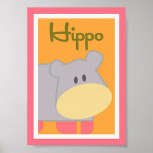 Poster 5x7 "Hippo" Jungle Safari bébé lit mur Art