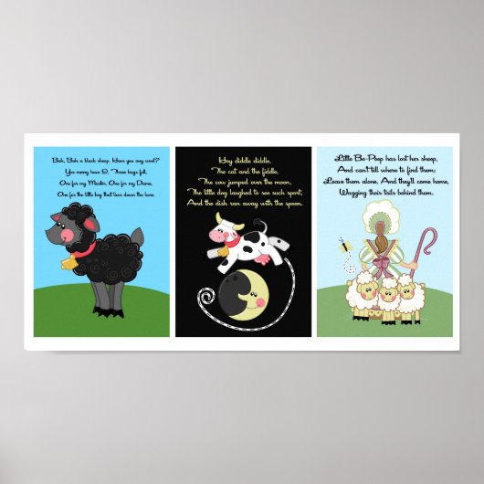 Poster 5x7 Noir Mouton Diddle Bo Peep Kids Pièce Mur Art (Devant)