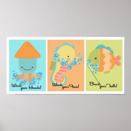 Poster 5x7 Ocean Poisson calmar Mer Cheval Salle de bain (Devant)