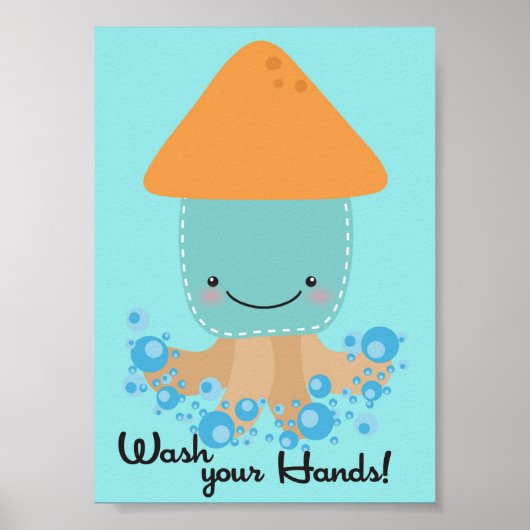 Poster 5x7 Ocean Squid Laver vos mains Salle de bain Wall (Devant)