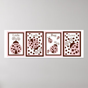 Poster 5x7 Rose Mod Lady Bug Insect Bébé Lit Mur Art