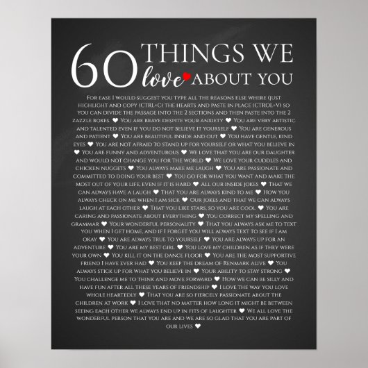 Poster 60 choses que nous aimons à votre sujet, 70e 80e a (Devant)
