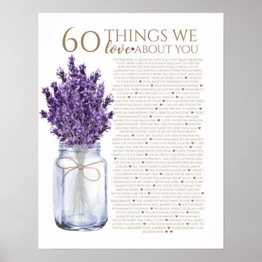 Poster 60 choses que nous aimons chez vous lavender grand (Devant)