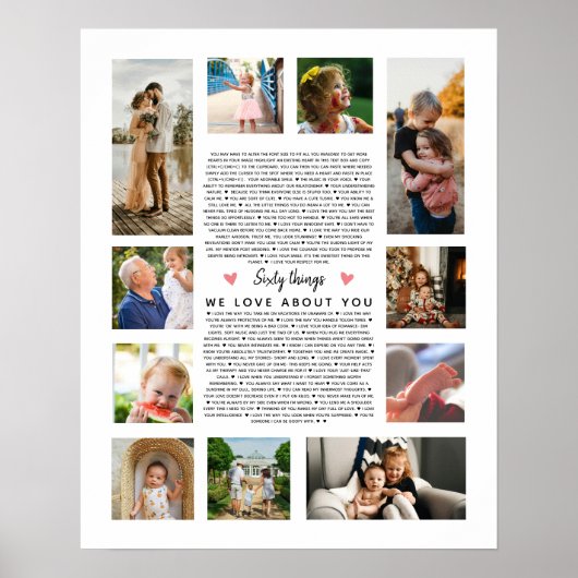 Poster 60 choses que nous aimons de vous cadeau photo d'a (Devant)