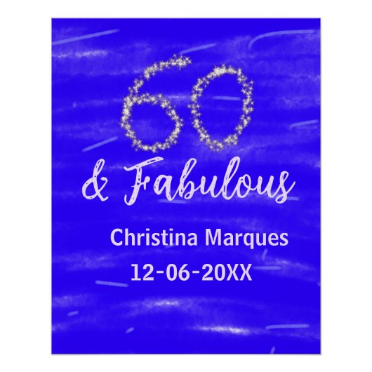 Poster 60 & fabuleux anniversaire bleu argent ajouter nom (Devant)