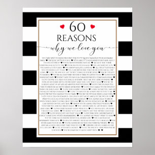 Poster 60 Raisons nous vous aimons cadeau, moderne noir &