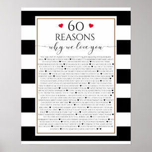 Poster 60 Raisons nous vous aimons cadeau, moderne noir &