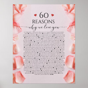 Poster 60 Raisons nous vous aimons cadeau, rose pétale