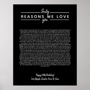 Poster 60 raisons pour lesquelles nous t'aimons cadeau d'