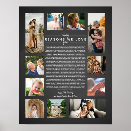 Poster 60 raisons pour lesquelles nous t'aimons cadeau d' (Devant)