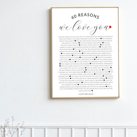 Poster 60 raisons pour lesquelles nous vous aimons 80e 60