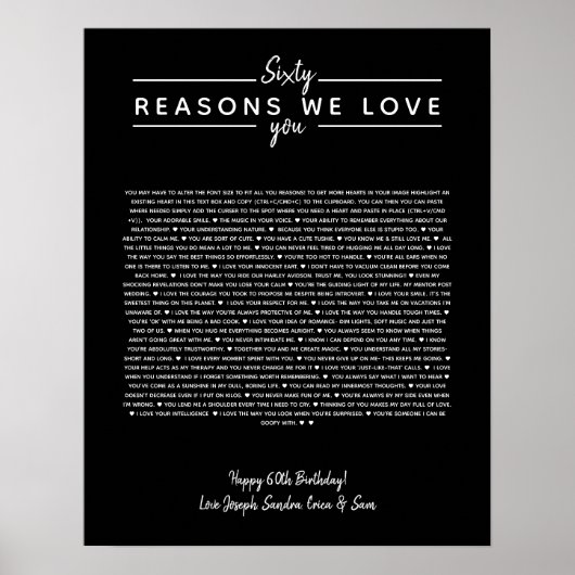 Poster 60 raisons pour lesquelles nous vous aimons cadeau (Devant)