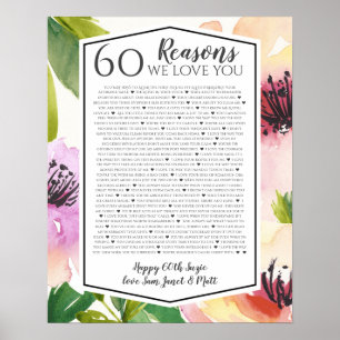 Poster 60 raisons pour lesquelles nous vous aimons roses 