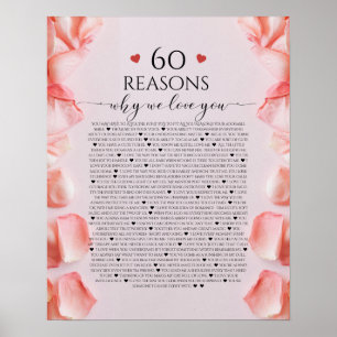 Poster 60 raisons pour lesquelles on t'aime cadeau, rose