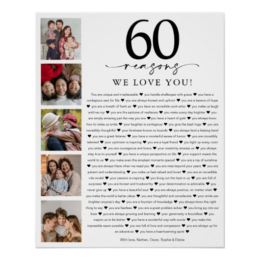 Poster 60 Reasons We Love You Birthday or Anniversary (Devant)