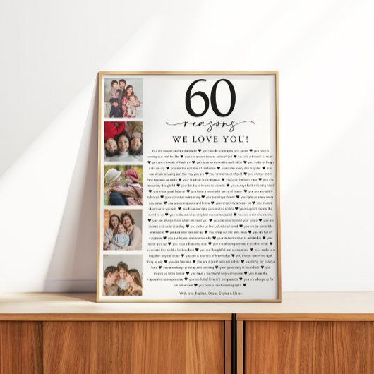 Poster 60 Reasons We Love You Birthday or Anniversary