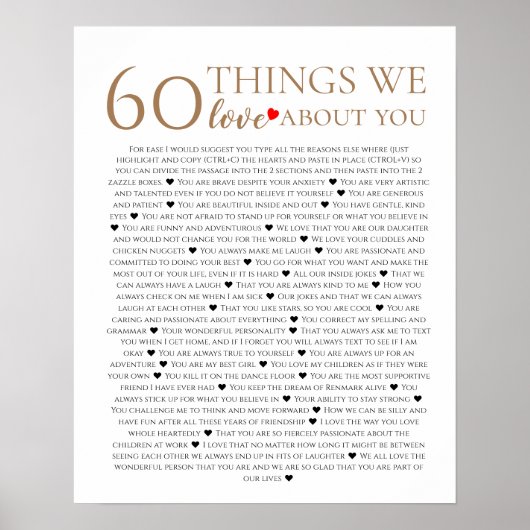 Poster 60 things we love about you, 70th 80th birthday (Devant)