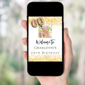 Poster 60e anniversaire blanc or photo confetti bienvenue