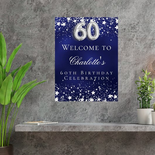 Poster 60e anniversaire bleu argent stars bienvenue