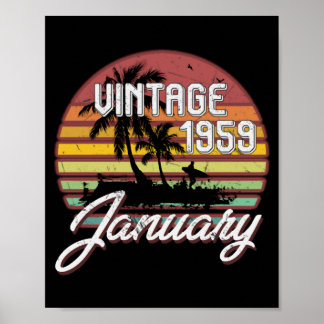 Poster 60e anniversaire Cadeaux Retro Vintage janvier 195