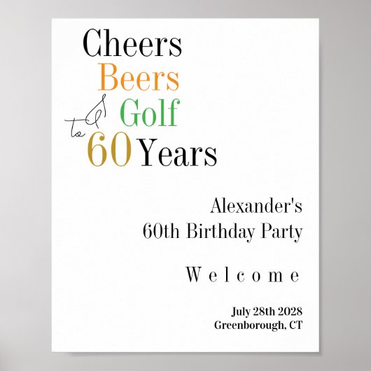 Poster 60e anniversaire Golf Cheers Bières Accueil minima (Devant)