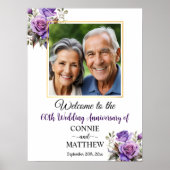 Poster 60e anniversaire Mariage Gold Frame Roses violets (Devant)