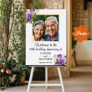Poster 60e anniversaire Mariage Gold Frame Roses violets