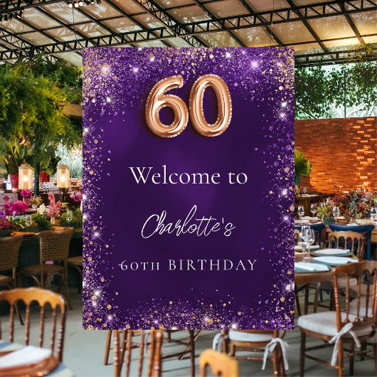 Poster 60e anniversaire parties scintillant violet scinti