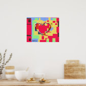 Poster 60s Peter Max style Collage de coeur Peinture Post (Cuisine)