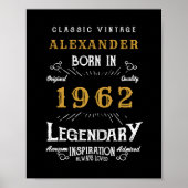Poster 60th Birthday 1962 Ajouter le nom Legendary Black (Devant)