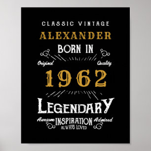 Poster 60th Birthday 1962 Ajouter le nom Legendary Black