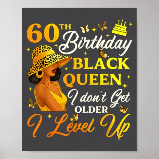Poster 60th Birthday Black Queen Level Up Emwering For Wo (Devant)