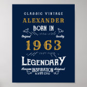 Poster 60th Birthday Born 1963 Ajouter Nom Legend Blue Go (Devant)