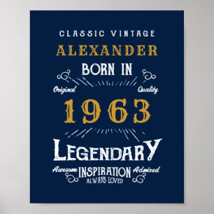 Poster 60th Birthday Born 1963 Ajouter Nom Legend Blue Go