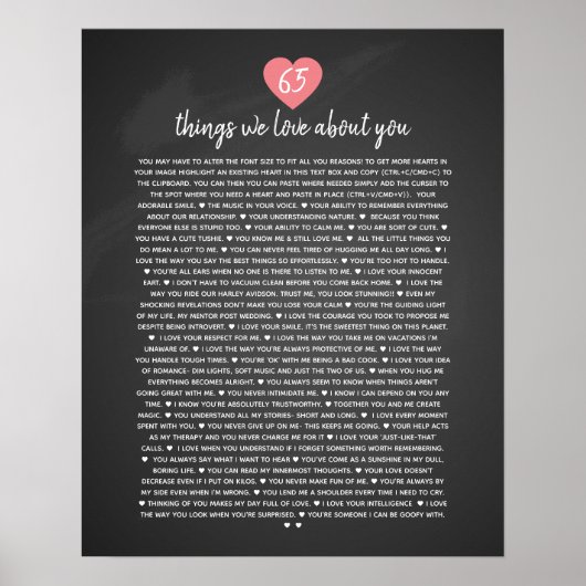 Poster 65 choses que nous aimons sur vous raisons cardiaq (Devant)