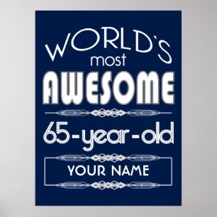 Poster 65e Anniversaire Mondes Meilleur Fabuleux Bleu Fon