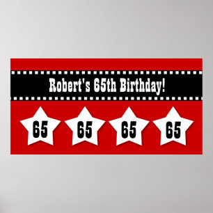 Poster 65e anniversaire Rouge Noir Étoiles Bannière V65S