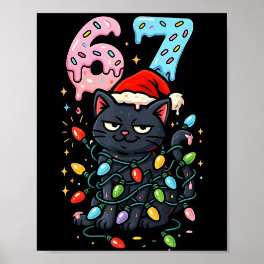 Poster 67 Black Cat Christmas Ice Cream Drip Santa Hat Si (Devant)