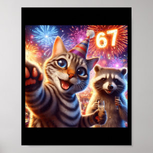 Poster 67 Chat Mème Raton Laveur Nouvel An Selfie Drôle A