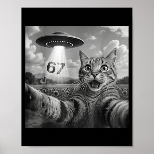 Poster 67 Chat Selfie Avec Des Ufos D'alien Drôle Chat Si (Devant)