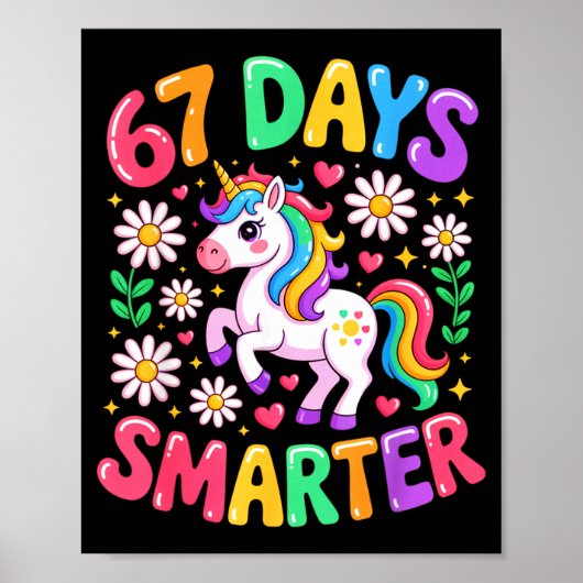 Poster 67 Days Smarter Unicorn Rainbow 67th Day Of School (Devant)
