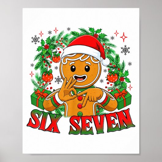 Poster 67 Six Seven Meme Funny Xmas Gingerbread Hand Sign (Devant)